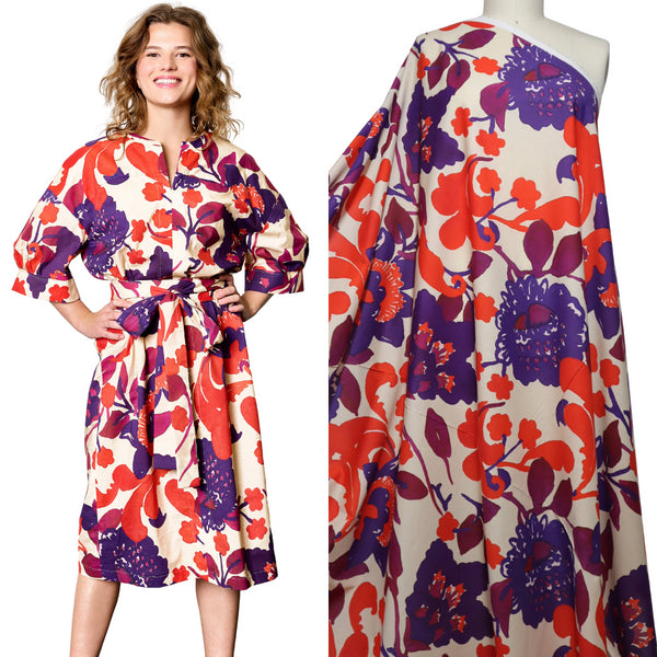 Atelier Jupe - 100% Cotton - Purple and Red Floral Print *Last Piece 1.9m